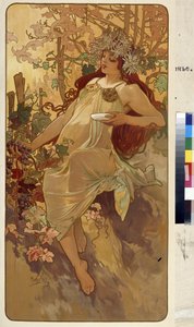 秋天（四季寓言系列）。阿方斯-玛丽亚-穆夏（Alphonse Marie Mucha）的作品