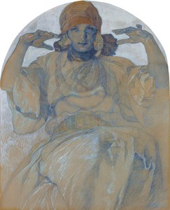 "" 艺术家女儿 Jaroslava Muchova (1909-1986) 的肖像 ""（艺术家女儿 Jaroslava 的肖像） Alphons Mucha（1860-1939）绘画 - 大约 1924 年尺寸 51x41 厘米私人收藏 作者 阿方斯·慕夏