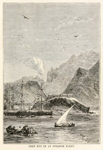 他们在Steamer Point登陆，出自儒勒-凡尔纳（1828-1905）的《八十天环游世界》，由路易斯-杜蒙（1822年生）雕刻。 作者 阿尔丰斯·玛丽·德·诺伊维尔（后）