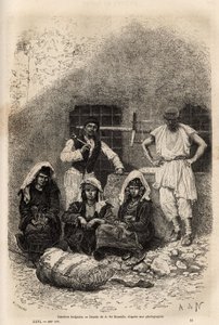 保加利亚工人，在索菲亚附近，根据A. De Neuville的画作雕刻的，描述了纪尧姆-勒让1867年的保加利亚之旅，发表在1873年的 "世界之旅 "中，由爱德华-查顿编辑，巴黎哈谢特出版社。塞尔瓦收藏 作者 阿方斯·玛丽·德·诺伊维尔