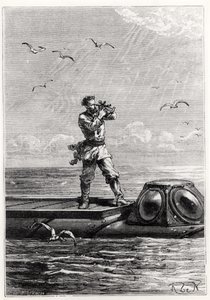 Nemo上尉在鹦鹉螺之上，由Jules Verne（1828-1905）创作的“20,000海底联盟”，由Henri Theophile Hildibrand（1824-97）镌刻
