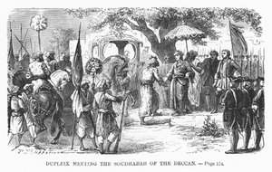 Dupleix与德干的Soudhabar会面，来自M. Guizot的“法国流行历史”插图，c.1885 作者 阿方斯·玛丽·德·诺伊维尔