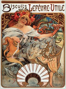 Alphonse Mucha（1860-1939）为Biscuits做广告海报“”Lefevre-Utile“”，1897年 - 由Alphonse Mucha为Lefevre Utile Biscuits做广告海报，1897 Dim 44x61 cm  - 私人收藏