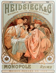“Heidsieck and co”“Maison de Champagne Charles Heidsieck的广告海报，Alphonse Mucha的平版印刷术（1860-1939）1901年 -  Heidsieck Champagne公司的广告海报，1901年 -  Sun 49x