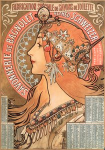 1898年的日历页面由Alphonse Mucha（1860-1939）为肥皂公司Savonnerie de Bagnolet Alfred Schweizer制作的广告插图 -  Alphons的广告插图（ 作者 阿方斯·慕夏