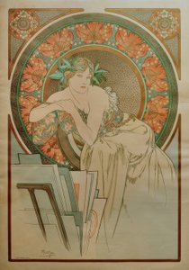 妇女与罂粟花和图形组合 作者 阿方斯·慕夏