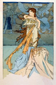 阿尔方斯·穆夏 (Alphonse Mucha) 来自“拉玛”的插图，保罗·维罗拉 (Paul Verola) 的三幕诗。 约 1898 年。 穆夏 (1860 – 1939)。 是一位捷克新艺术派画家 作者 阿方斯·慕夏