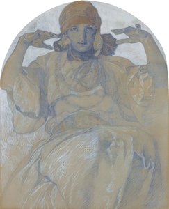 艺术家的肖像女儿，Jaroslava，c。 1924年 作者 阿方斯·慕夏