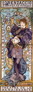Lorenzaccio Alfred de Musset的海报，与Sarah Bernhardt，巴黎，1896年