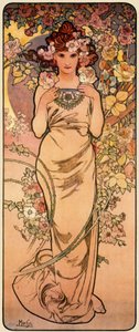 玫瑰，来自1897年的四朵花系列 作者 阿方斯·慕夏
