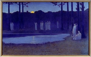 Symbolism: “” Chants de nuit”” Painting by Alphonse Osbert (1857-1939) 1896 Sun. 0,77x1,24 m Paris, musee d