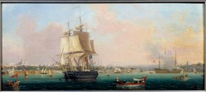 La Belle Choule Apparillant à Constantinople 画作，作者是Ambroise Louis Garneray (1783-1857) 19世纪 塞夫勒，瓷器厂 作者 安布罗斯·路易斯·加内雷