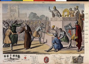 上帝希望如此：在克莱蒙议会（今天的克莱蒙费朗（Clermont-Ferrand），奥弗涅），隐士彼得在教皇乌尔班二世面前宣扬第一次十字军东征