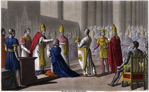 路易二世于879年由约翰八世在特鲁瓦会议上第二次被祝圣。1825年由安布罗伊斯-塔迪厄设计和雕刻。 作者 安布罗斯·塔迪厄（Ambroise Tardieu）