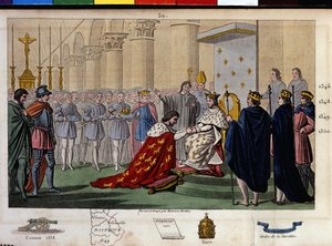 瓦卢斯的菲利普六世（1294-1350）于1328年被美国承认为国王，美国拒绝了英格兰国王爱德华三世的主张，他是贝尔的菲利普和埃夫勒的孙子。- Ambroise Tardieu在1825年绘制的图画和坟墓--菲利普的统治 作者 安布罗斯·塔迪厄（Ambroise Tardieu）