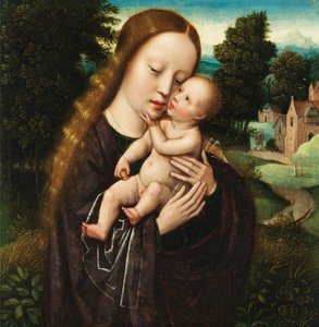 安布罗休-本森《风景中的玛丽与孩子 作者 安布罗休斯·本森（Ambrosius Benson）