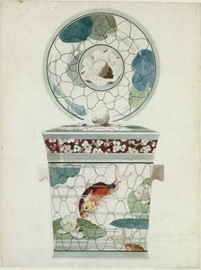 在服务au Filet鱼网器皿的有盖盘子的设计..., 1875-85. 作者 Amédée de Caranza。