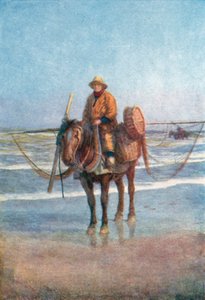 马背上的捕虾人，科克希德（彩色石版画） 作者 Amedee（之后）Forestier