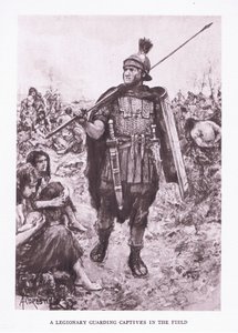 一个军团守卫俘虏在一个领域，插图来自罗马士兵，1928年