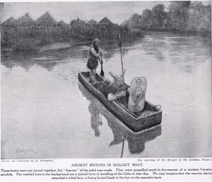 古代英国人在挖出船，插图来自&39;哈钦森的国家历史&39;，c.1910