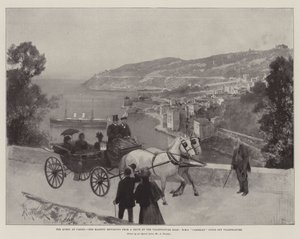 Cimiez的女王，女王陛下从Villefranche路的一个车道返回，HMS寒武纪躺在Villefranche