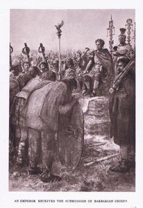 皇帝收到野蛮人酋长的提交，1928年罗马士兵的插图