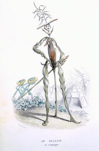 乡村婴儿车，来自&39;L&39;Empire des Legumes，Memoires de Curcurbitus&39;，Eugene Nus和Meray Antoine，1851年（彩色雕刻） 作者 阿米迪·瓦林（Amedee Varin）