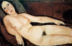沙发上的裸体。 阿梅迪奥·莫迪利亚尼 (Amedeo MODIGLIANI) 的绘画 (1884-1920)