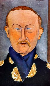 画家莱昂·巴克斯特（LéonBakst）的肖像1866-1924，1917年 作者 阿梅代奥·莫迪利亚尼