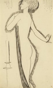 在外形的常设女性裸体与被点燃的蜡烛，c。 1911年