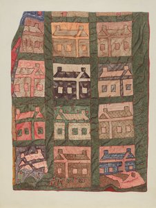 原木小屋拼接被子 作者 美国20世纪