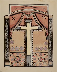 面板 - 十字架和窗帘 作者 美国20世纪