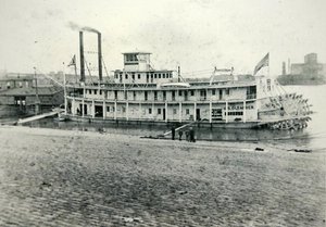 圣路易斯的 "美国夹竹桃号 "船尾轮，约1880年（黑白照片）。 作者 美国美国人