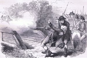 Isaac Davis 之死，插图来自 Cassells History of the United States，由 Cassell, Petter & Galpin 出版，约 1900 年（石版画）