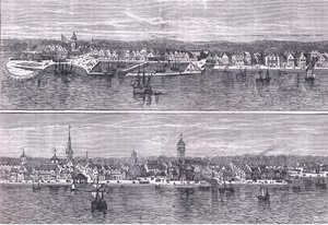 19 世纪中叶的纽约，来自 Cassell, Petter & Galpin 出版的《卡塞尔美国历史》插图，约 1900 年（石版画）