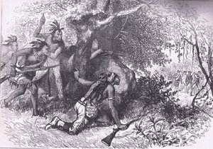 切罗基人的背叛1760年，插图来自《美国卡塞尔历史》，由卡塞尔、彼得和加尔平出版，约1900年（平版）。 作者 美国英语学校