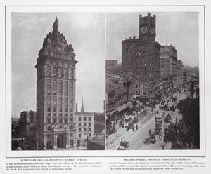 旧金山：市场街的 Spreckles 或 Call Building； 市场街，展示编年史大楼（黑白照片） 作者 美国摄影师（后）