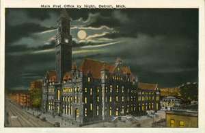 密歇根州底特律市邮政总局夜景（彩色照片） 作者 美国摄影师
