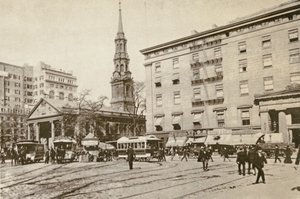 St Pauls Chapel和Astor House，位于纽约市政厅公园，1892年 作者 美国摄影师