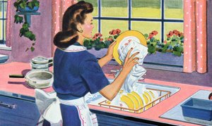 1940 年代家庭主妇在梦想厨房洗碗 作者 美国学校