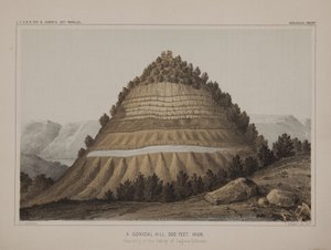 一座圆锥形山，高 500 英尺，矗立在科罗拉多州拉库纳山谷中 作者 美国学校