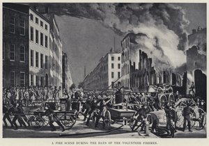A Fire Scene during the Days of the Volunteer Firemen (litho) 作者 美国学校