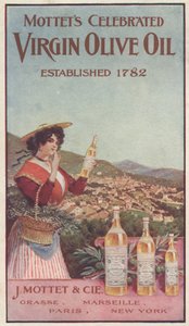 Mottets Celebrated Virgin Olive Oil的广告，c.1900 作者 美国学校