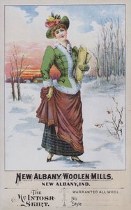 麦金托什裙子的广告，来自美国印第安纳州新奥尔巴尼毛纺厂（chromolitho）。 作者 美国学校