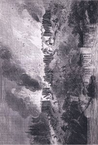 攻击佩科特堡，插图来自卡塞尔的美国酒吧历史。 由 Petter & Galpin c.1890 (石版画) 作者 美国学校