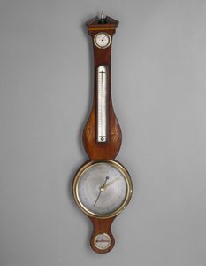晴雨表c。 1801-1804（桃花心木贴面和身份不明的镶嵌物；云杉和山茱wood） 作者 美国学校