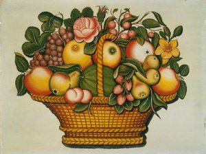 果子篮子与花的，c.1830 作者 美国学校