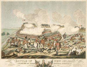 新奥尔良之战和1815年1月8日帕肯纳姆少将的死亡，出版。1815年（彩色版画 作者 美国学校