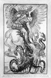 Bellepheron杀死了Chimeara，取自1852年Nathaniel Hawthorne写的“女孩和男孩的奇迹书” 作者 美国学校