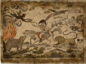 波拿巴陷入困境，1815年（手工彩色雕刻） 作者 美国学校